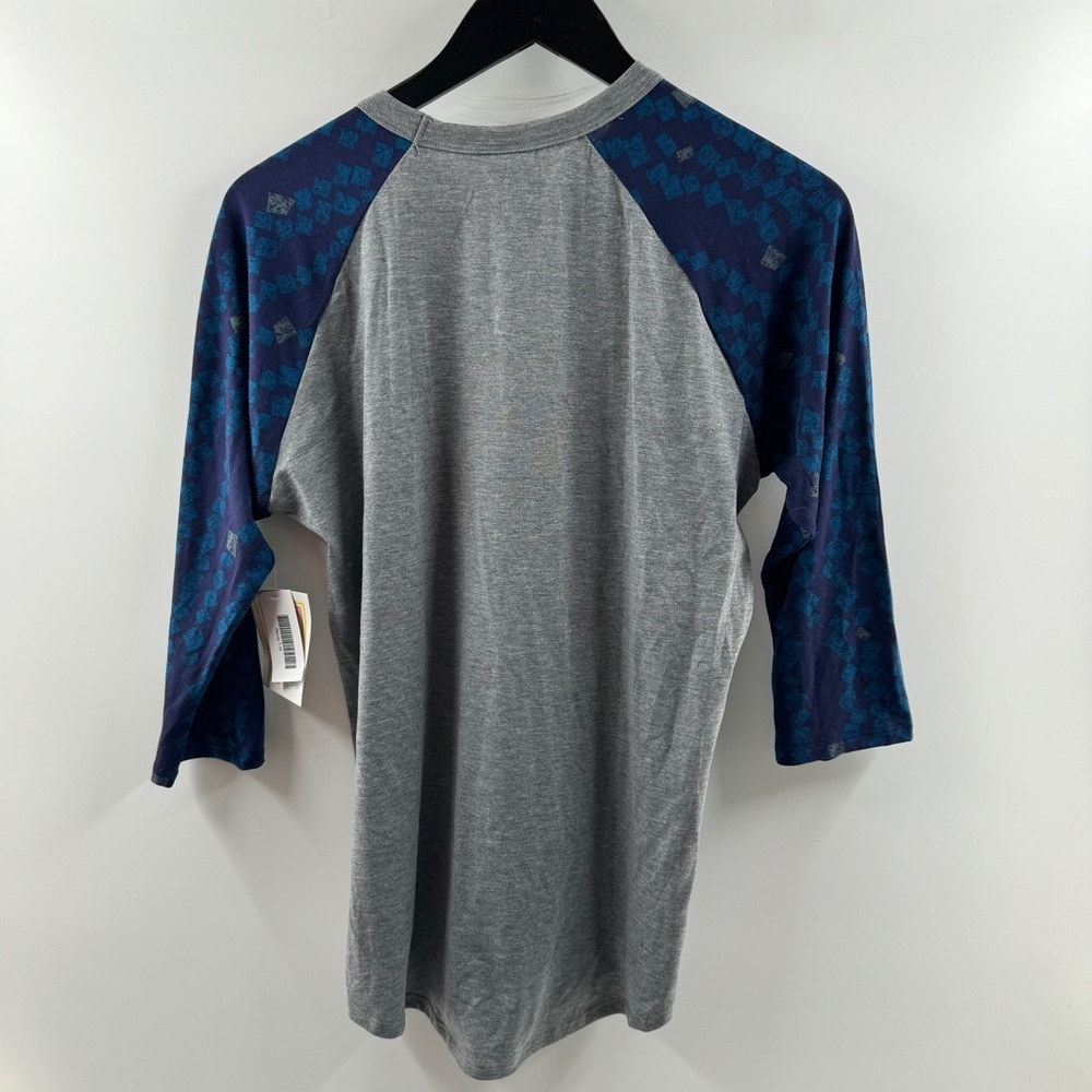 LuLaRoe Randy Top Grey Body Blue Detailed Sleeves Size Medium NWT - Picture 6 of 6